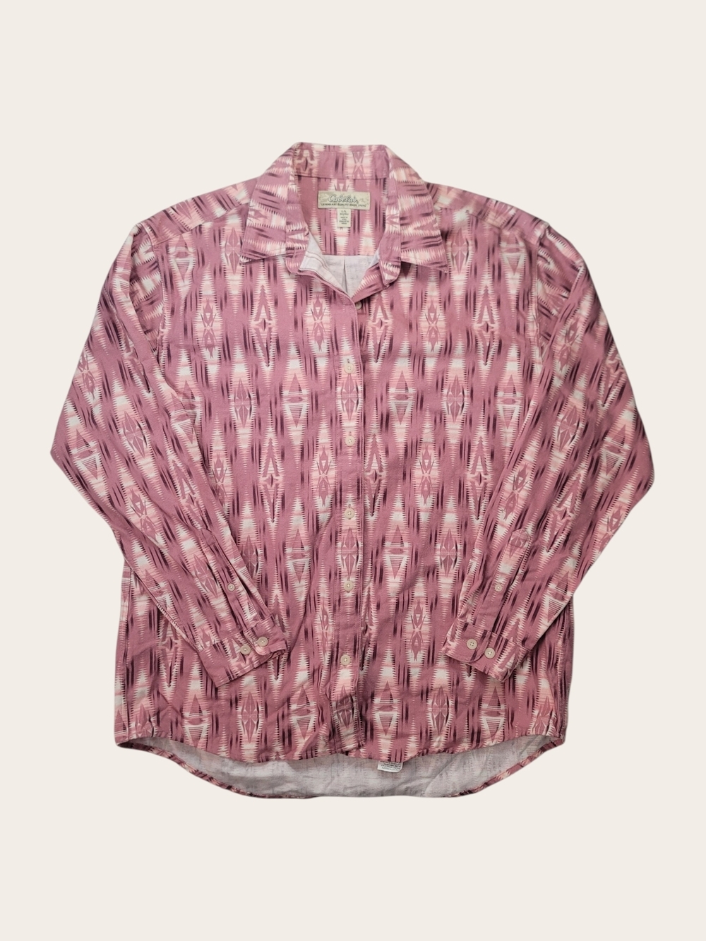 Cabela's Women Large Pink Southwestern Button Up Flannel Shirt Cowgirl Rodeo